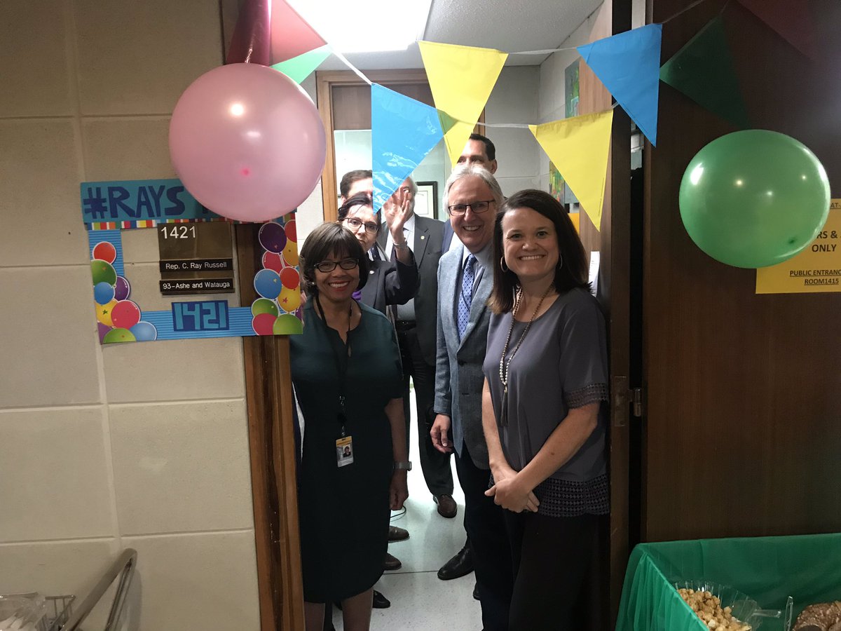 Clemmons4NC's tweet photo. What do we do when one of our @nchousedems Freshmen colleagues get moved to small office with no windows? Throw an office warming party with an appropriately sized plant that needs no light! @RayRussellforNC @juliefornc @NCDemParty #raysplace https://t.co/Tmnn0t6r5W