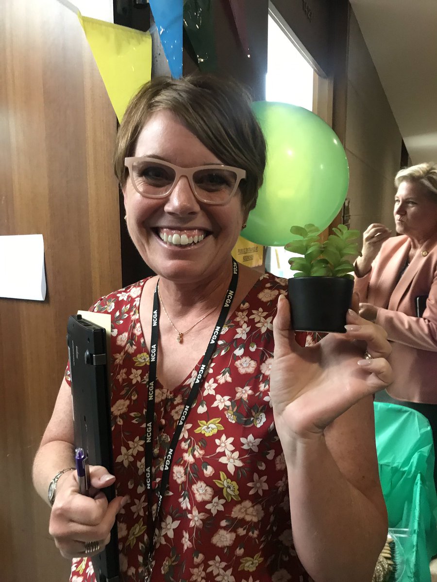 Clemmons4NC's tweet photo. What do we do when one of our @nchousedems Freshmen colleagues get moved to small office with no windows? Throw an office warming party with an appropriately sized plant that needs no light! @RayRussellforNC @juliefornc @NCDemParty #raysplace https://t.co/Tmnn0t6r5W