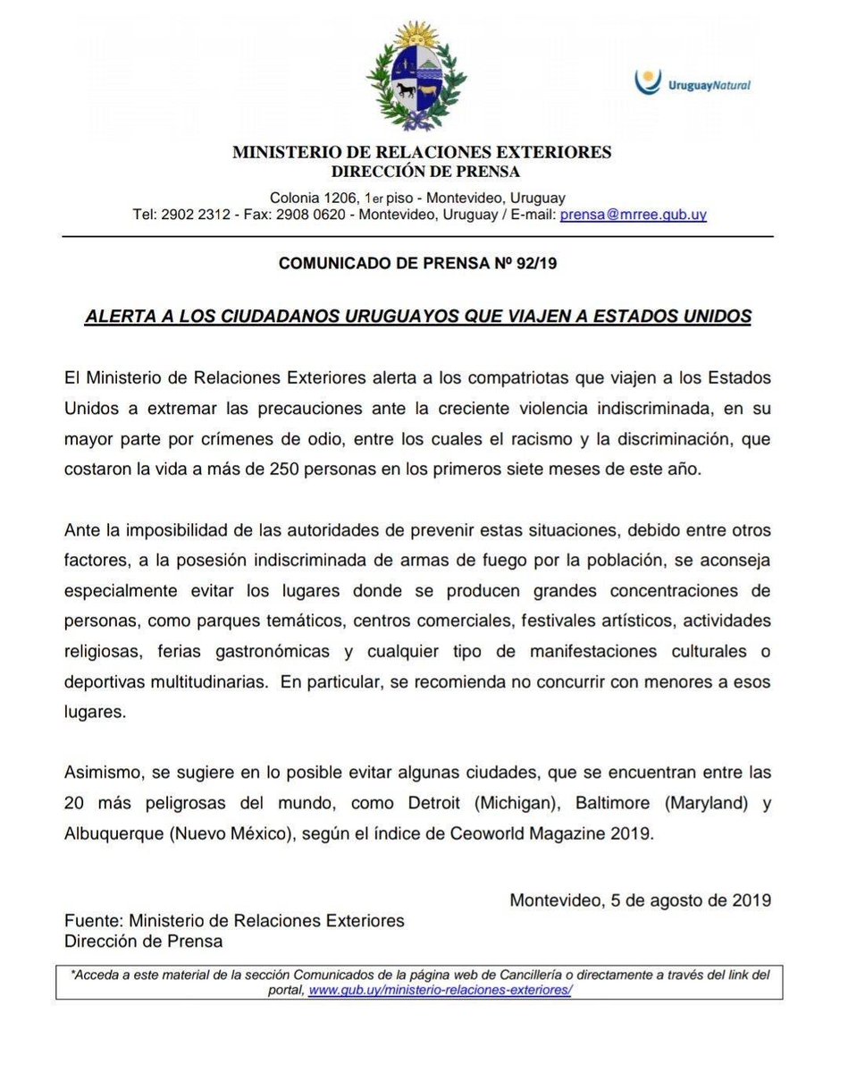 Rep Dean Phillips Uruguay Today Issued A Travel Warning To Its Citizens Visting The United States Of America Citing Growing Violence Fueled By Racism And Discrimination That American Authorities