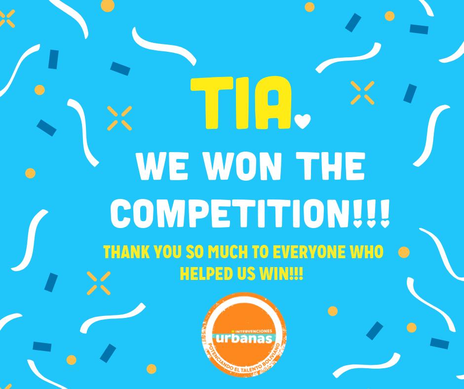 We did it! TIA won the competition through Intervenciones Urbanas with a total of 2277 votes! Thank you to everyone who helped by voting or sharing, we're so grateful for your support! These funds will go a long way to reach more young people who need our work! #Grateful 💙💛