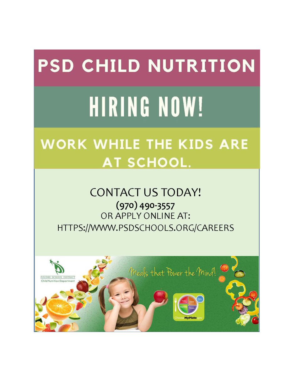PSDNutrition's tweet photo. Careers in PSD Child Nutrition are rewarding, as everyday you have the opportunity to prepare and serve nutritious meals to fuel students' learning and growing! Also, the great hours allow for a healthy work life balance. We have multiple openings! Apply today! #rewardingjobs https://t.co/qajyekFb3Y