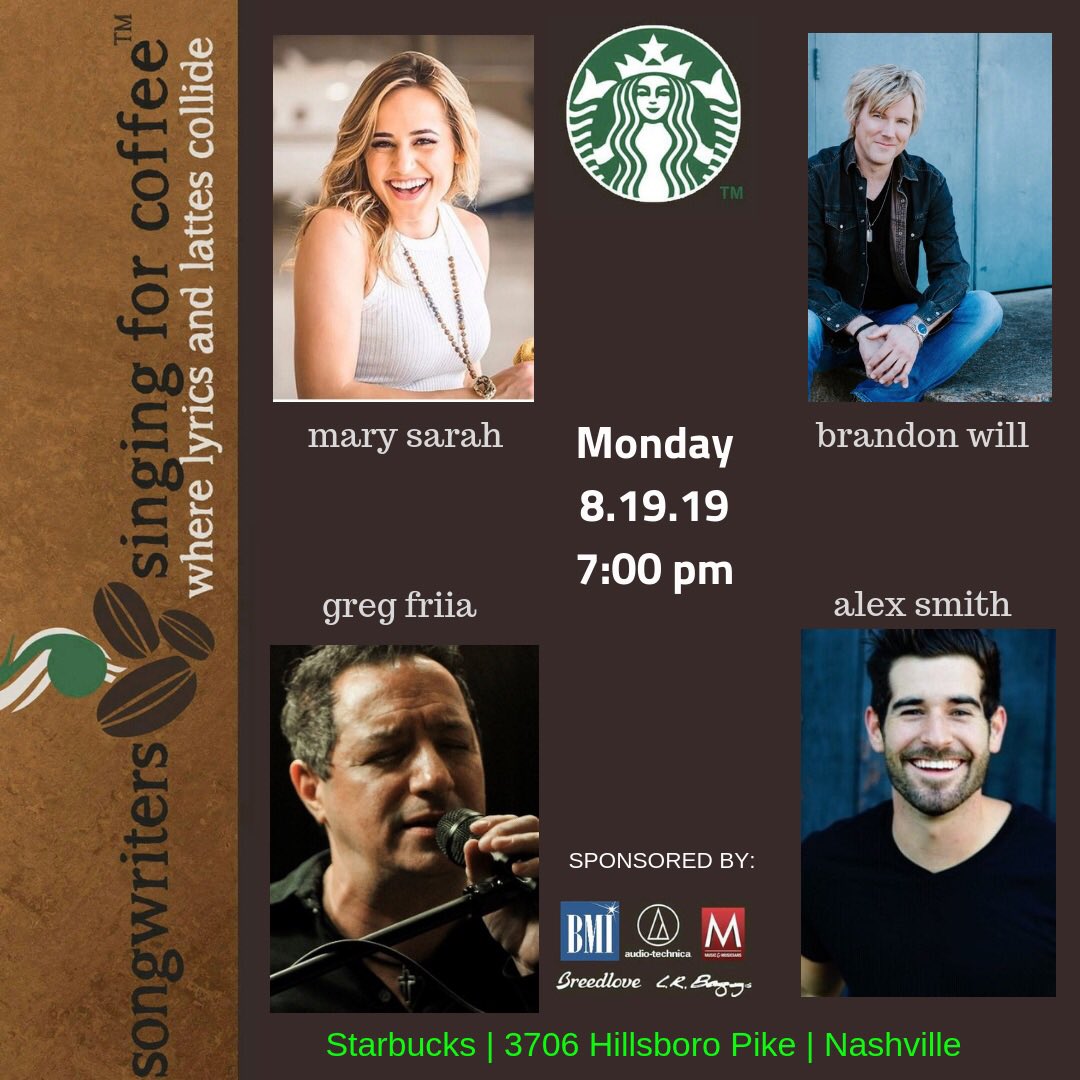 SongSingCoffee's tweet photo. We are so pumped about this show!! Dont miss @MarySarahMusic @gregfriia @AlexSmithMusic &amp; Brandon Will. 
@USAudioTechnica @BreedloveGuitar @bmi https://t.co/iHuFdod02y