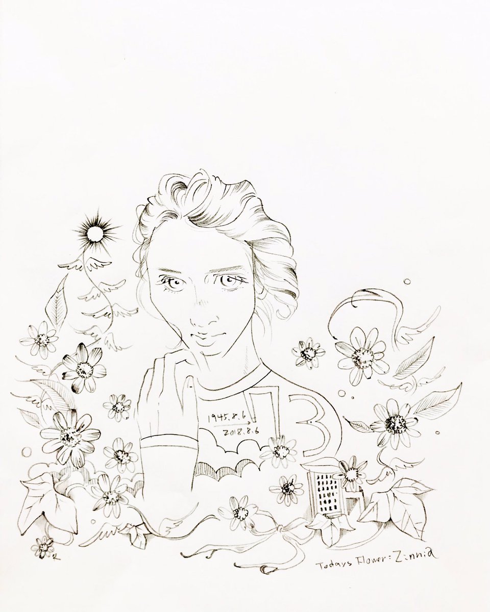 ririritammy2011's tweet photo. 74年目の #8月6日 #広島原爆の日 ですね。鎮魂と平和を祈って描きました。花々はポピーです。花言葉｢慰め｣｢いたわり｣などなど。
2015年から描き始め、2016年はリオ五輪の開会式の日。2017年は描けず、2018年に描いたものもあります。#ヒロシマ https://t.co/JN4Bf1xO2d