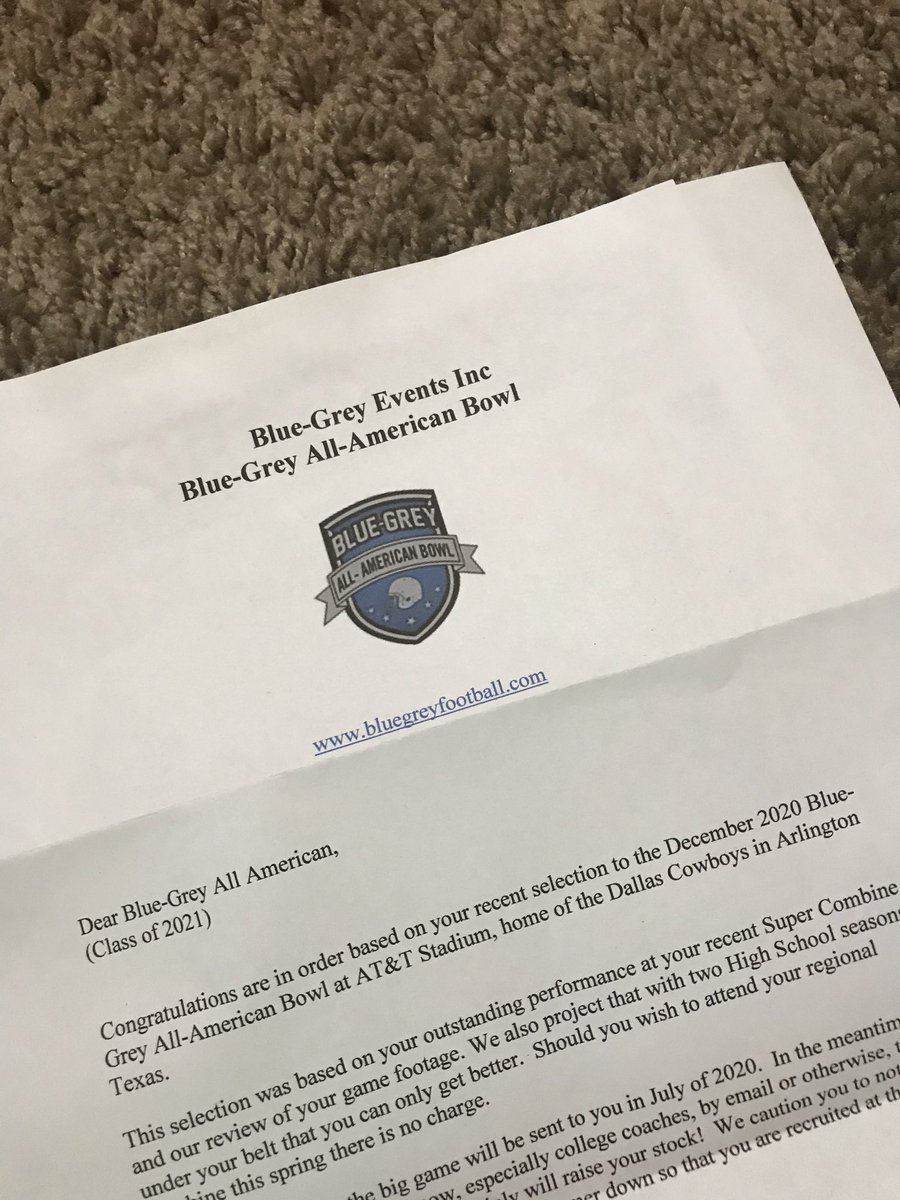 RooCage22's tweet photo. Thank you @BlueGreyFB for the chance to perform at the AT&amp;T Stadium in Texas for the Blue-Grey All American Bowl. I will continue to work hard on and off the field to make the most of this amazing opportunity! https://t.co/F8NtIP5OWV