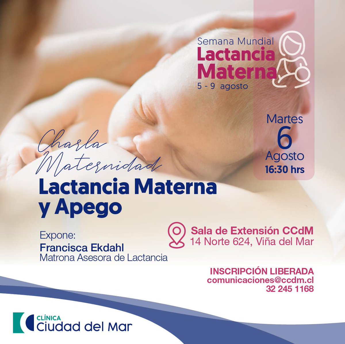 'Lactancia Materna y Apego', es la temática de nuestra próxima Charla Maternal, del martes 6 de agosto. Te invitamos a participar en el marco de la Semana Mundial de la Lactancia Materna. ❤ Inscríbete gratis acá 👉 bit.ly/ccdmtalleresma… #semanadelalactanciaccdm