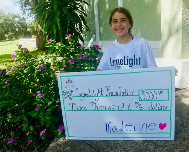 LymeLightFNDN's tweet photo. Through donations, and t-shirt & lemonade sales @ her #LiftforLyme event, along with a Backyard Bash raffle in partnership with #ReMaxRealty, Madeline raised over $3K for children suffering with #lymedisease! 💚#lymewarrior #lymeawareness #lymerecovery #treatmentgrants https://t.co/1HWtmHaWG8