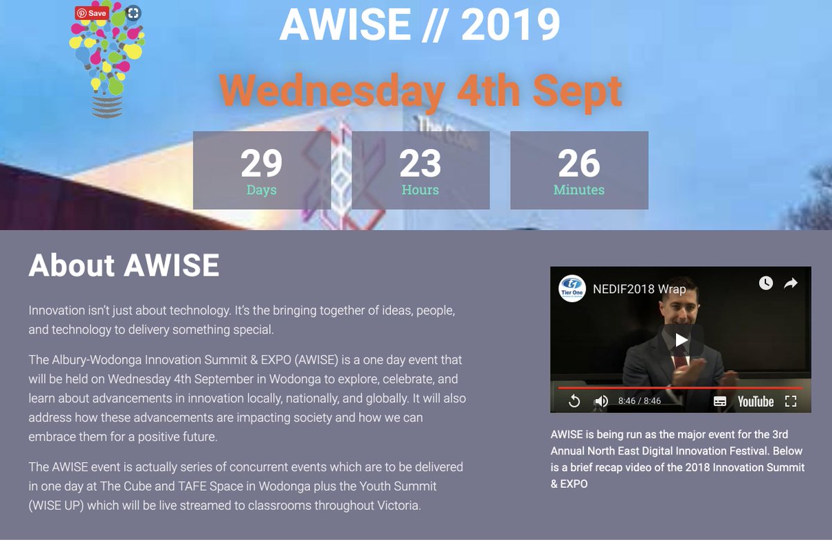 victorperton's tweet photo. Looking forward to speaking and listening at AWISE - The #Albury-#Wodonga #Innovation Summit &amp; EXPO with @MishManners and @GuyRowson.

Bookings and details at https://t.co/yyTNcZVfXb
@rhillard @Peter_Riddles @atulloch @kathy_coultas @WINNews_Alb @AlburyCity @wodongacouncil https://t.co/mBfeDzZIzD