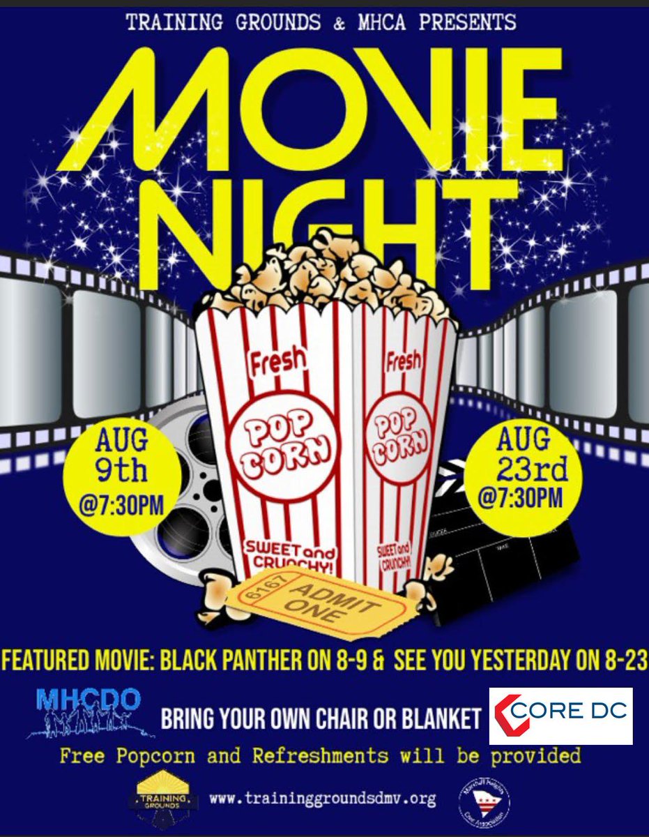 MarshallHeights's tweet photo. Marshall Heights Movie Nights are here! Come out and join us this Friday, Aug 9 on the Fletcher-Johnson campus (C Street and St. Louis St SE) 

Bring your own chair or a blanket, the field opens at 730 for seating.
#ward7 
Thanks to our supporters COREDC, @MHCDO and @LIPnotRIP https://t.co/4dIIWumW4b