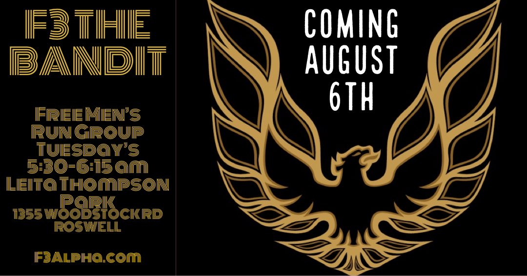 Turbine_F3's tweet photo. It’s launch time...F3 The Bandit kicks off 5:30 am tomorrow at Leita Thompson Park in Roswell. Start your day off with a run around the trails. @F3Alpha @F3Cherokee1 @F3TheWreck @F3TheGalaxy https://t.co/WjiVcYogu8