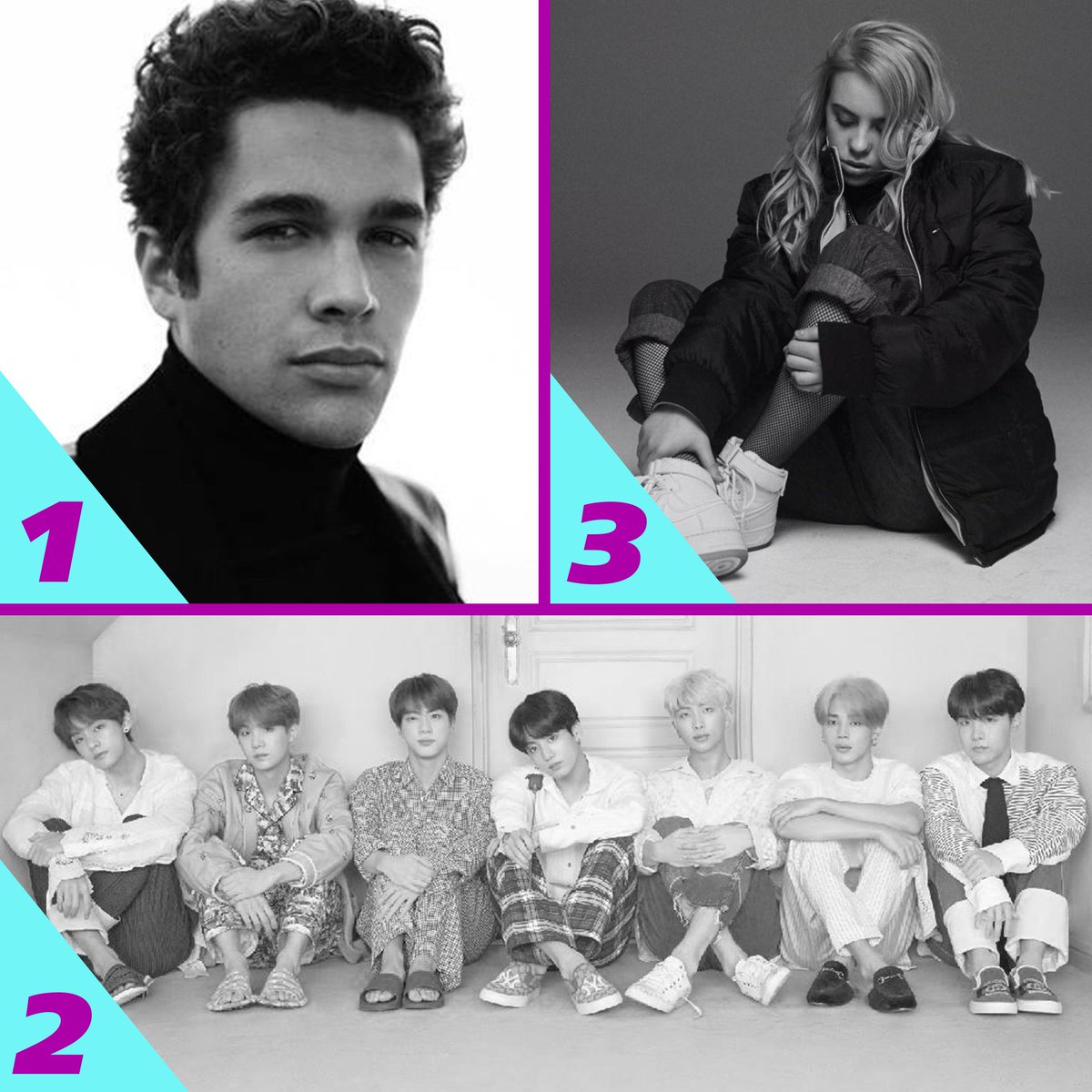 Here's Monday's #RDTop3! 1. @AustinMahone - #DancingWithNobody 2. @BTS_bighit - #Lights 3. @BillieEilish - #badguy (with @JustinBieber)