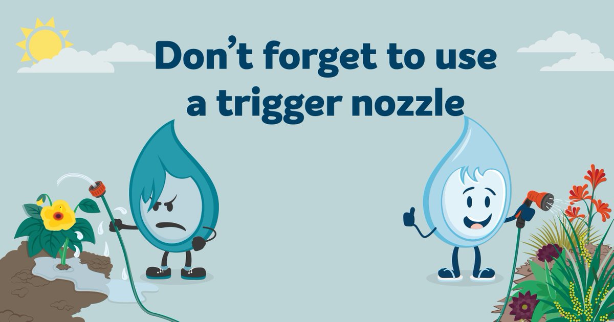 BarwonWater's tweet photo. Make sure all your 🌻garden hoses are fitted with trigger nozzles and are leak free 💦. This will help conserve water now and in the future ✅.
#UseWaterWisely #PermanentWaterSavingRules https://t.co/04P3lr9Ucd