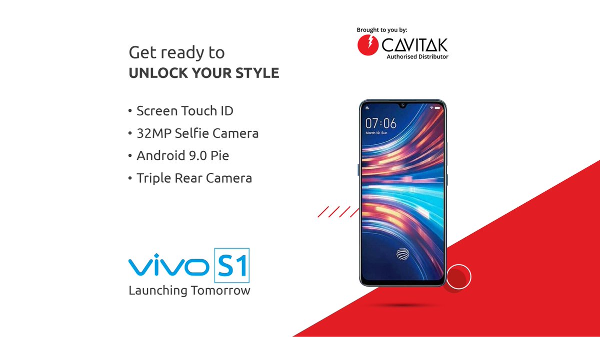 The upcoming #VivoS1 flaunts a 6.38-inch Super AMOLED display, a waterdrop notch and an in-display fingerprint sensor.

This 4 GB RAM/128 GB internal storage variant is expected in Cosmic Green &amp; Skyline Blue colour from 7th August 2019! #VIVO #Mobile #smartphones