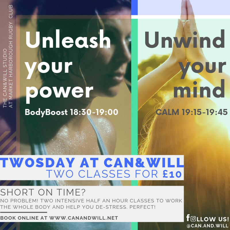 _can_and_will's tweet photo. Two classes for £10 on Tuesdays makes the most of your time. 

Twosday is TWO back-to-back 30-minute classes to work and unwind your body and mind in one place!
Go to link in bio for more info
#leicestershire #personaltrainer #marketharborough #fitness #wellbeing #health https://t.co/HMTsBw7jjG