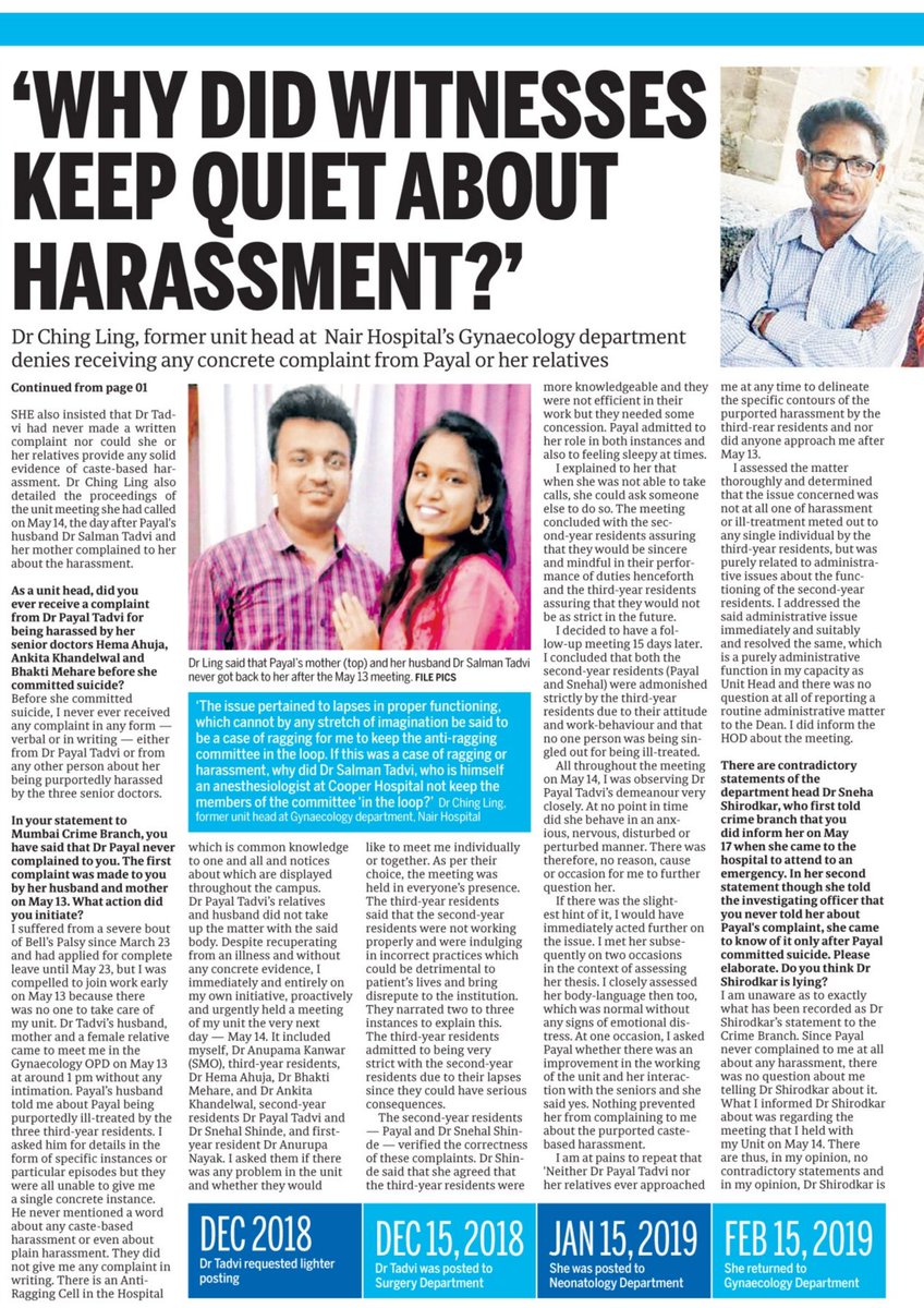 journofaizan's tweet photo. #EXLCLUSIVE >> With testimonies in #DrPayalTadvi charge sheet bringing into question her role in the case, Nair hospital's Dr. Ching Ling breaks her silence for the first time. @mid_day @patel_bhupen https://t.co/w7mGHcO1Ac