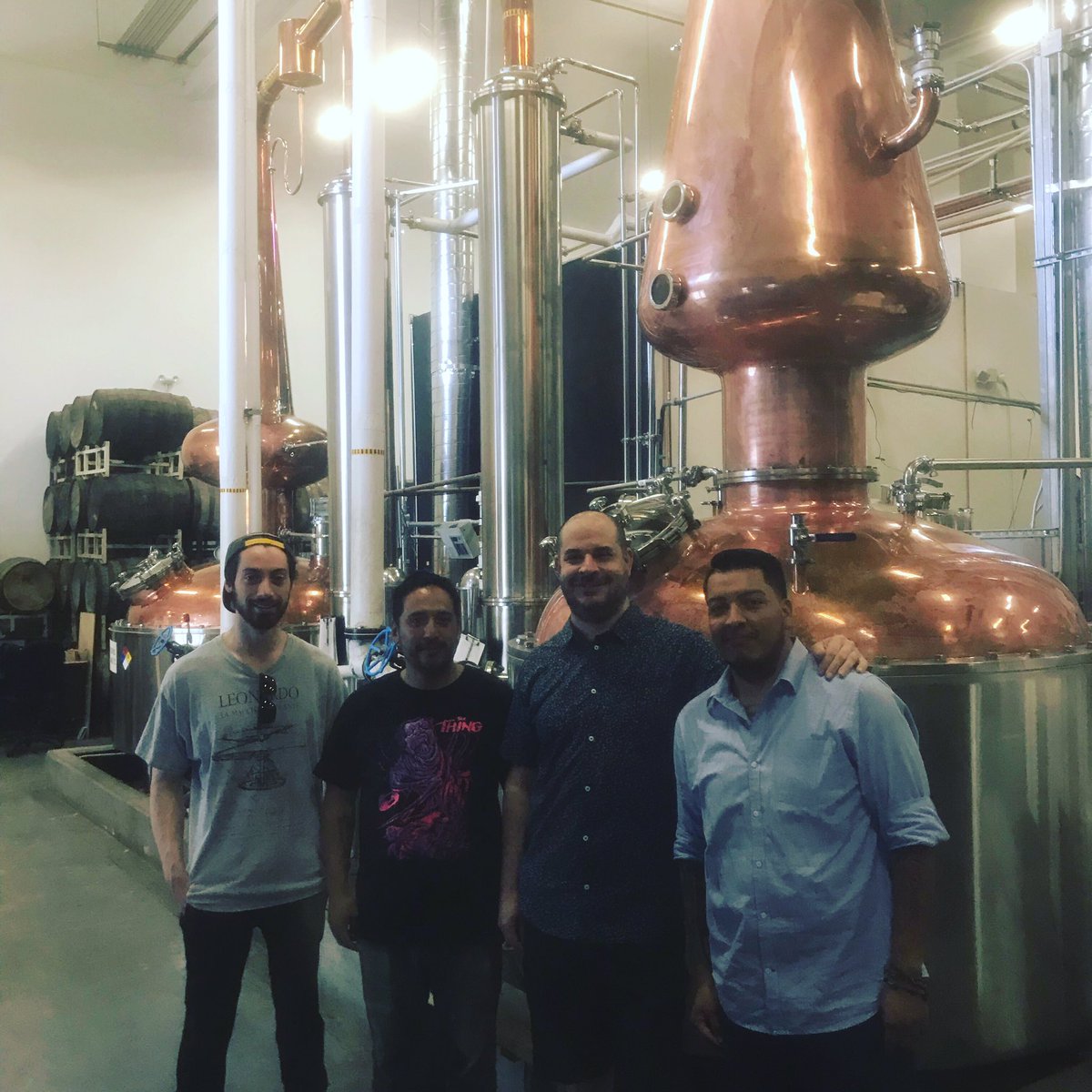 10StDistillery's tweet photo. The guys from #ZonaRosa checking out the stills and sipping some single malt. #whisky #whiskey #singlemalt #10thstreetdistillery #BayArea #SanJose https://t.co/fcXPtqfyuK