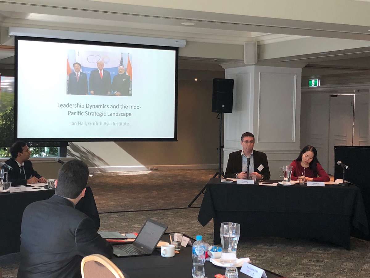 GAIGriffith's tweet photo. Today the first session for the Australia-Japan-India Trilateral commences with the #changingleadership dynamics of the #IndoPacific and the implications of the strategic landscape. ⁦@GAIGriffith⁩ @DrIanHall⁩ @CGJapanBNE @DFATQLD @caitebyrne https://t.co/YKP3xZ4mba