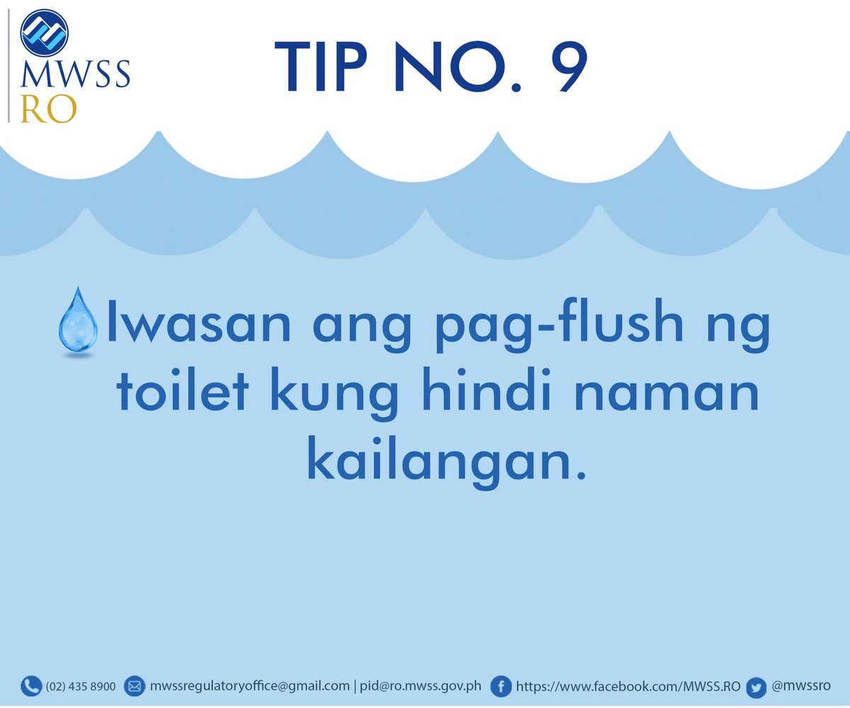 mwssro's tweet photo. #TipidTipsTuesday Ang isang pag-flush ay tinatayang gumagamit ng 14-20 litro ng tubig. #MWSSRO https://t.co/LGoei6FwWT