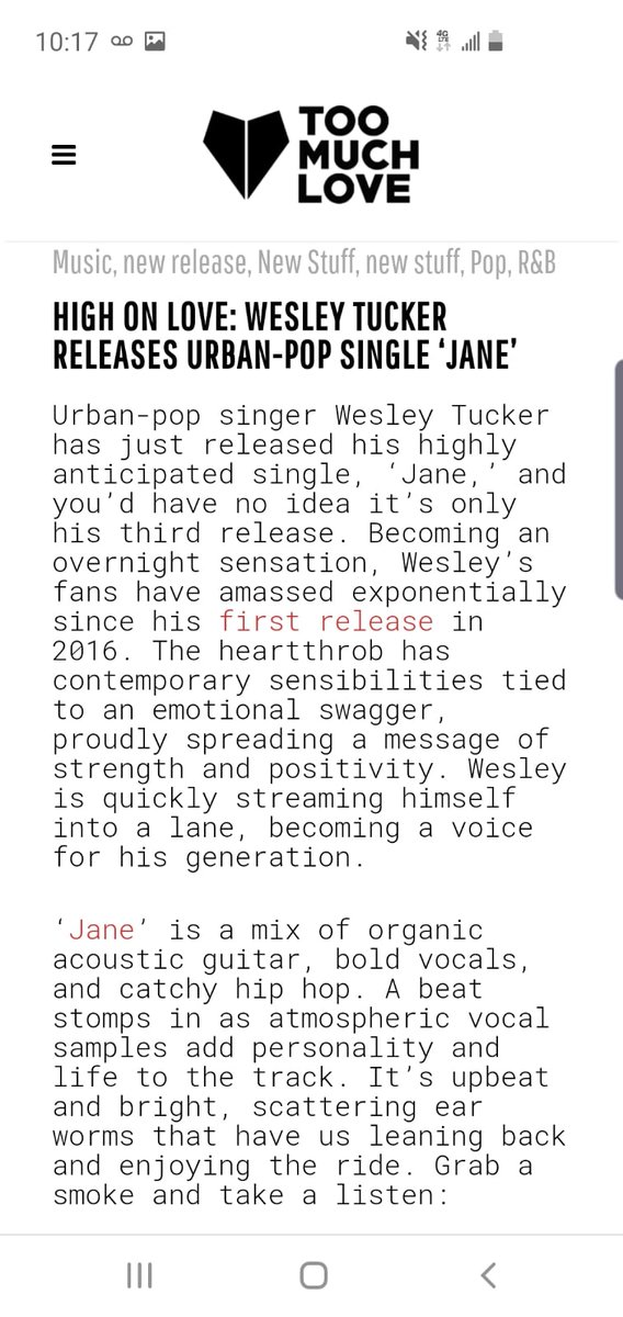 Thanks to @TooMuchLoveMag on the article! 'JANE' is out now on all major platforms 😁 #Jane5th