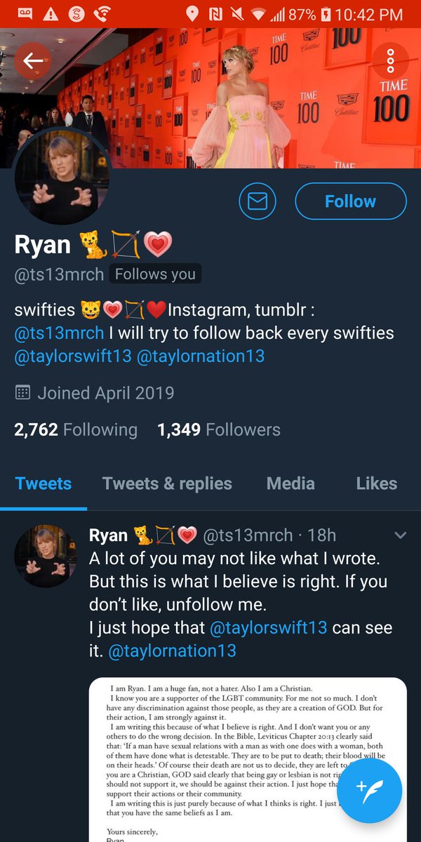 Ilikeyouswift's tweet photo. Hi Ryan. Just letting you know that you are following a lesbian ☺ also fuck your opinion https://t.co/bP05YGbD3J