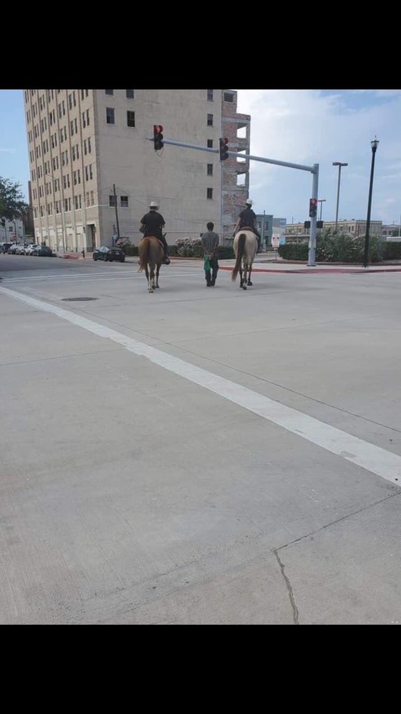 Down in #Galveston #Texas, two horse mounted race soldiers walked a detained mentally ill Black man named Donald Neely down the street like a captured slave from the 1800s