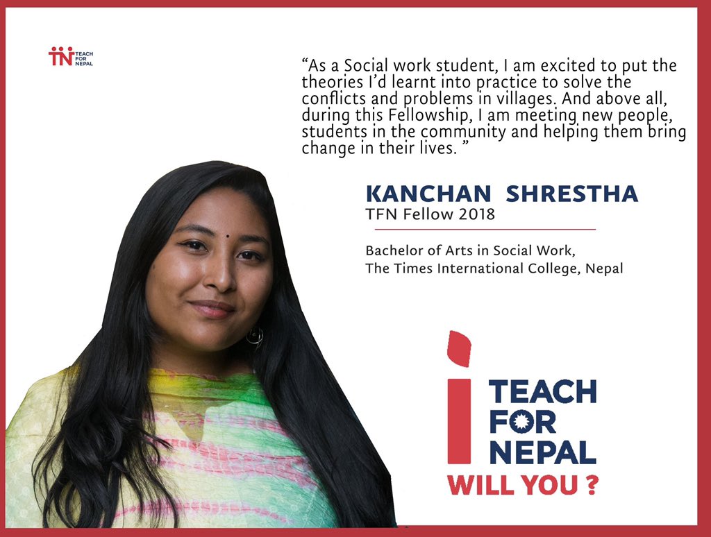 Teach4Nepal's tweet image. Join Kanchan Shrestha and 137 other Fellows by joining the movement and working towards the change. 
Apply Today for the Fellowship: teachfornepal.org

First Deadline: August 15, 2019
 #TeachForNepal #TFNFellowship2020 #ApplicationOpen
