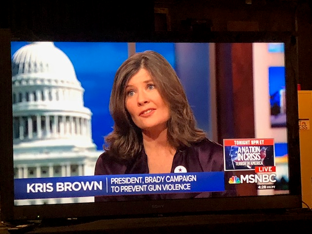 rstraussca's tweet photo. The awesome @straussmedia team booked @BradyCenter  President, Kris Brown, on @hardball on @MSNBC live tonight on the topic of gun violence prevention. It was a great conversation and a great interview for an awesome cause! Thank you, Chris Matthews and Kris Brown! https://t.co/4XkpCzPkRX