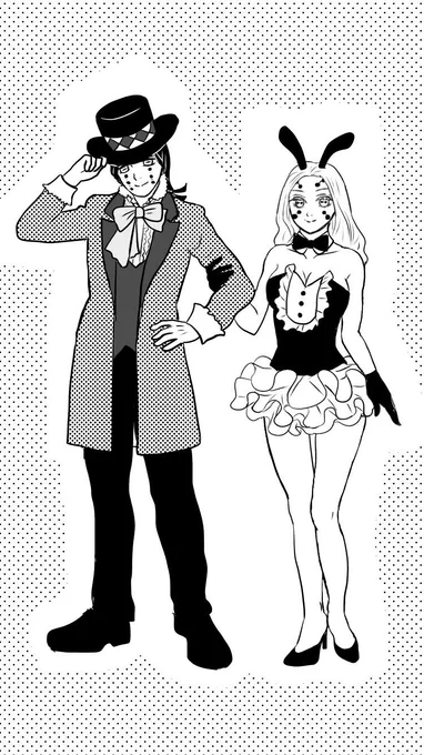 バニーの日(4日前です)、現パロ魘夢さんもマッドハッターで参加。バニーはどこへ。保続癖があるので、この4日バニーばかり描いている? 