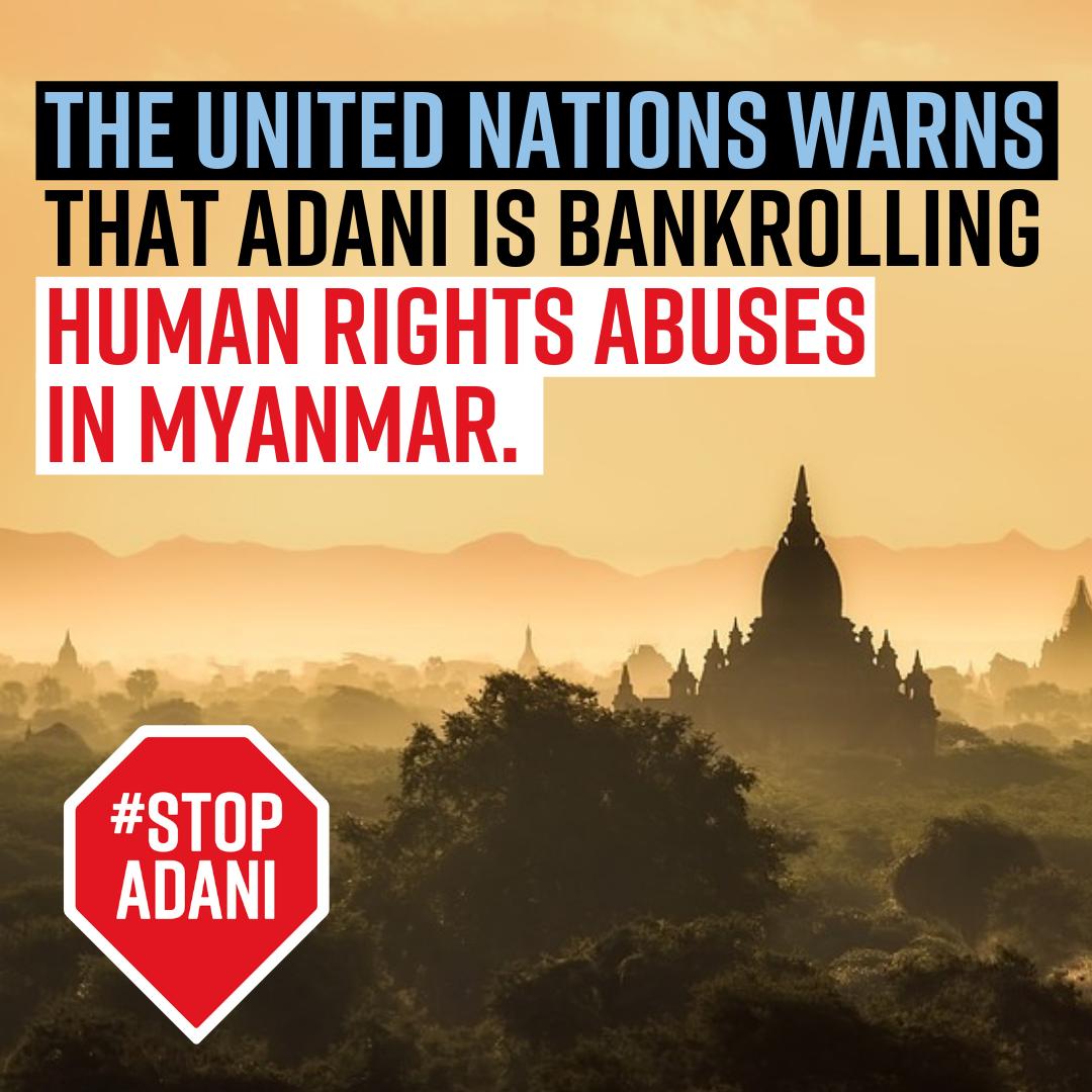 Stop Adani (@stopadani) on Twitter photo The <a href="/UN/">United Nations</a>'s latest report on human rights abuses in Myanmar singles out Adani for bankrolling human rights violations by doing business with military entities. Australia should not support companies that contribute to the persecution of Rohinga refugees. #StopAdani The <a href="/UN/">United Nations</a>'s latest report on human rights abuses in Myanmar singles out Adani for bankrolling human rights violations by doing business with military entities. Australia should not support companies that contribute to the persecution of Rohinga refugees. #StopAdani