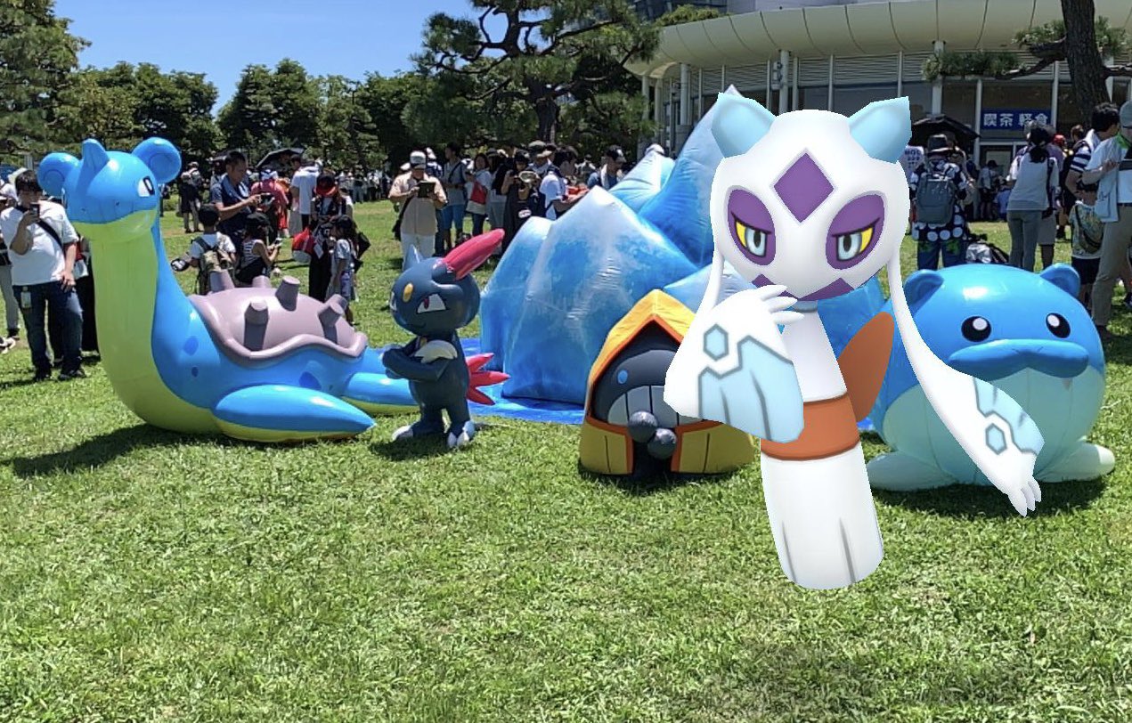 Ittousai 海外限定以外では 温暖な地域ではレアな ゆきぐものすがた ポワルンも 会場内に氷 海 空といったスポットがあり 対応タイプが湧く仕組みです ユキワラシの分岐進化ユキメノコをarで一枚 Pokemongo ポケモンgo Pokemongofest19