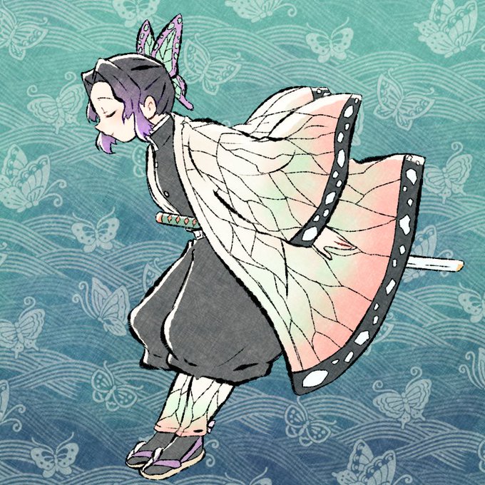 tokanuさんがTwitterに投稿した胡蝶しのぶ(鬼滅の刃)のイラスト。