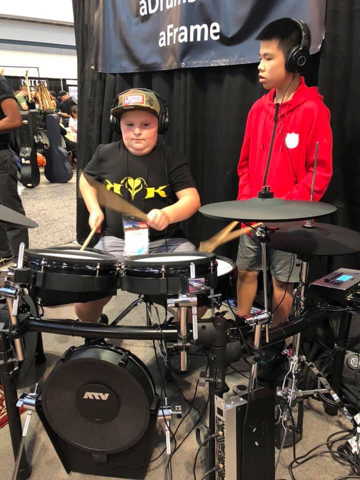 ATV_USA's tweet photo. Passing the torch on to the next generation of percussionists! The very talented youth of #namm2019 stopped by to try the #aFrame and EXS-5 Kit.
_
#atvcorporation #atvcymbals #atvadrums #aDrums #aFramedrum #electronicpercussion #electrorganic #aD5soundmodule #EXS #xD3soundmodule https://t.co/h04V8AxIhZ