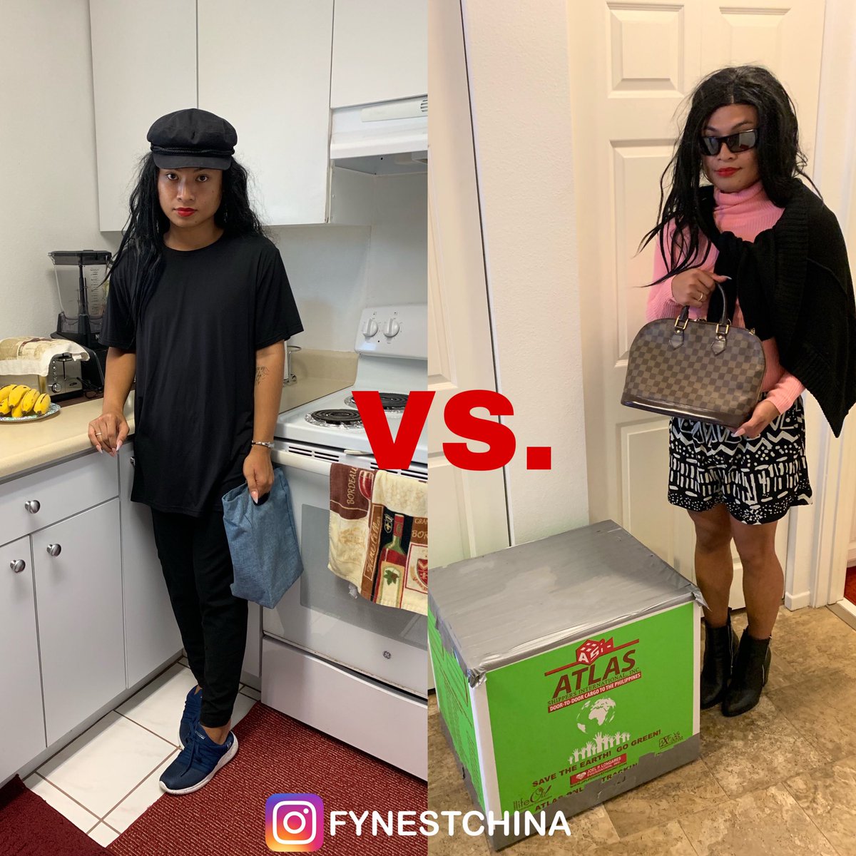 Fynestchina's tweet photo. 🇺🇸 how my filipino mom looks like in america VS. 🇵🇭 how my filipino mom looks like going home to the philippines (all boujee and shit) https://t.co/yjrtPcxiKP