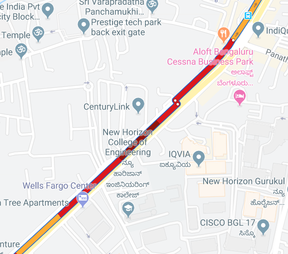 yagyasenee's tweet photo. @blrcitytraffic Traffic in the section b/w ecospace flyover &amp; panathur jn was free flowing two months back. It's completely choked now bcoz of two bus stops (@BMTC_BENGALURU never follow lanes) and ppl taking left to service road. This is happening every morning. Plz regulate it. https://t.co/DDMmsk1EN0
