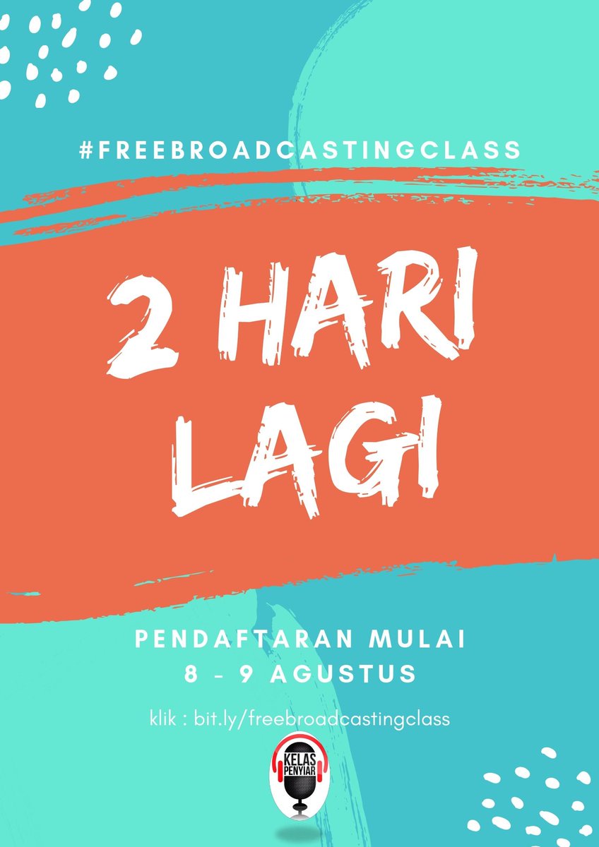 Hi Broadcaster !
Free classnya <a href="/kelaspenyiar_ID/">Kelas Penyiar ID</a> hadir lagi nih. Eits... catat dulu kapan pendaftarannya, karena link daftar baru bisa kamu isi tepat di tanggal buka pendaftaran. Yaitu mulai 8-9 Agustus 2019 di link bit.ly/freebroadcasti…  cuma 2 hari!