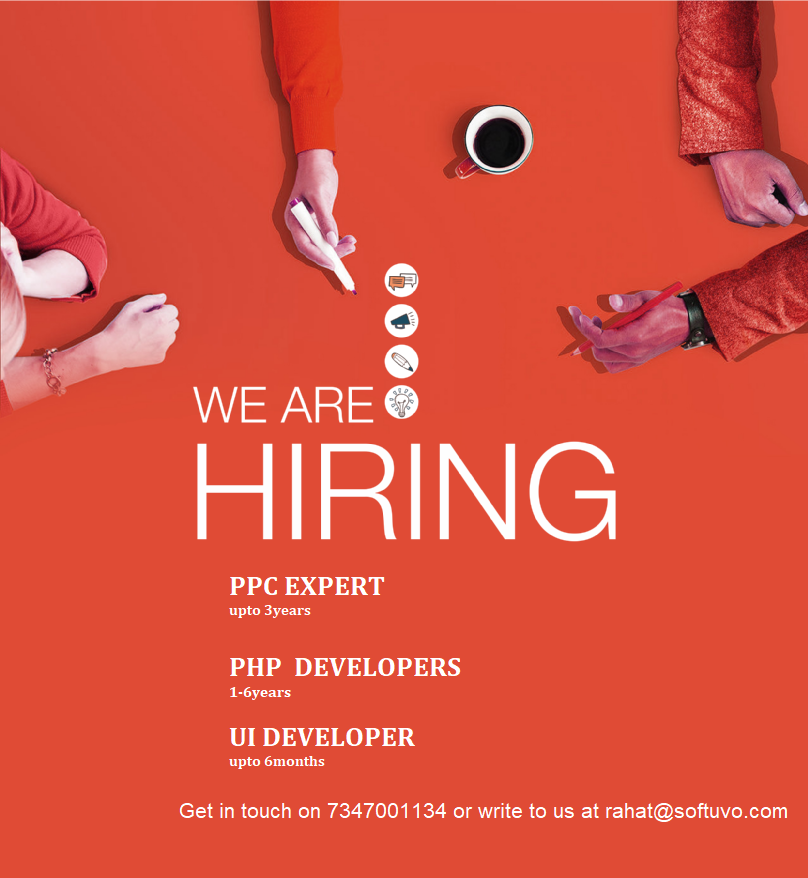 softuvo's tweet photo. #SoftuvoSolutions is expanding its team and we are currently #recruiting for the following positions:
#PPC_Expert 3yr
#PHP_Developers 1-6yr
#UI_Developers 6 month
Kindly contact at rahat@softuvo.com | 7347001134
#Digitalmarketing #PPC #PHP #UI https://t.co/tuke5r9xHc