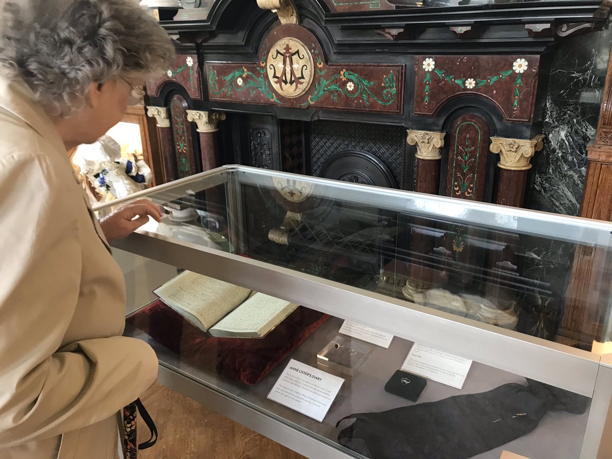 BankfieldMuseum's tweet photo. We’re super pleased that the lovely @HelenaWhitbread called in today to see the #GentlemanJack costumes and stayed to chat to #AnneFans including a visitor who’d travelled all the way from Boston, USA to come and discover more about Anne Lister #Callywood #Halifax https://t.co/yeGqvCW5v5