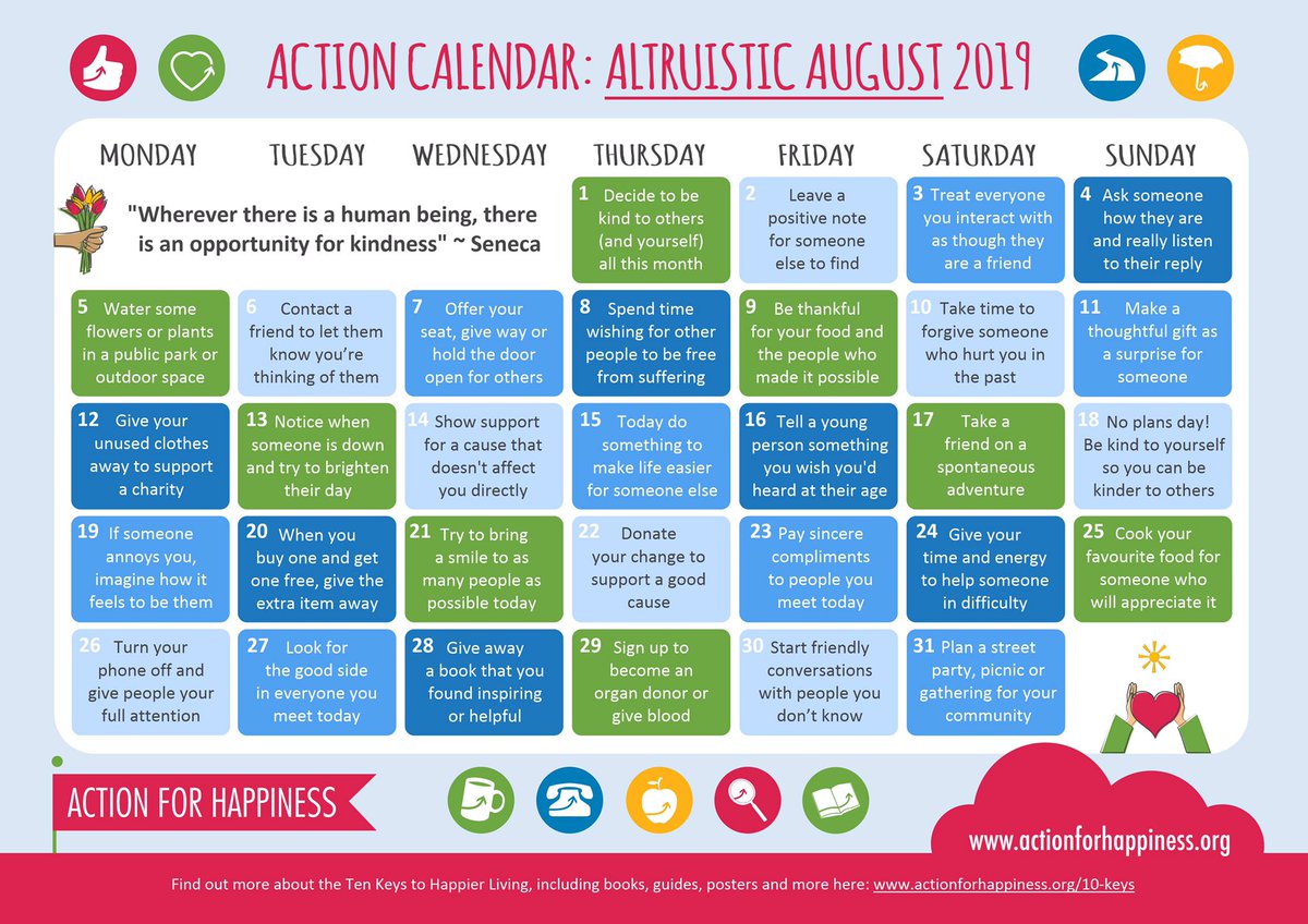 Altruistic August - Day 6: Contact a friend to let them know you’re thinking of them actionforhappiness.org/altruistic-aug… #AltruisticAugust