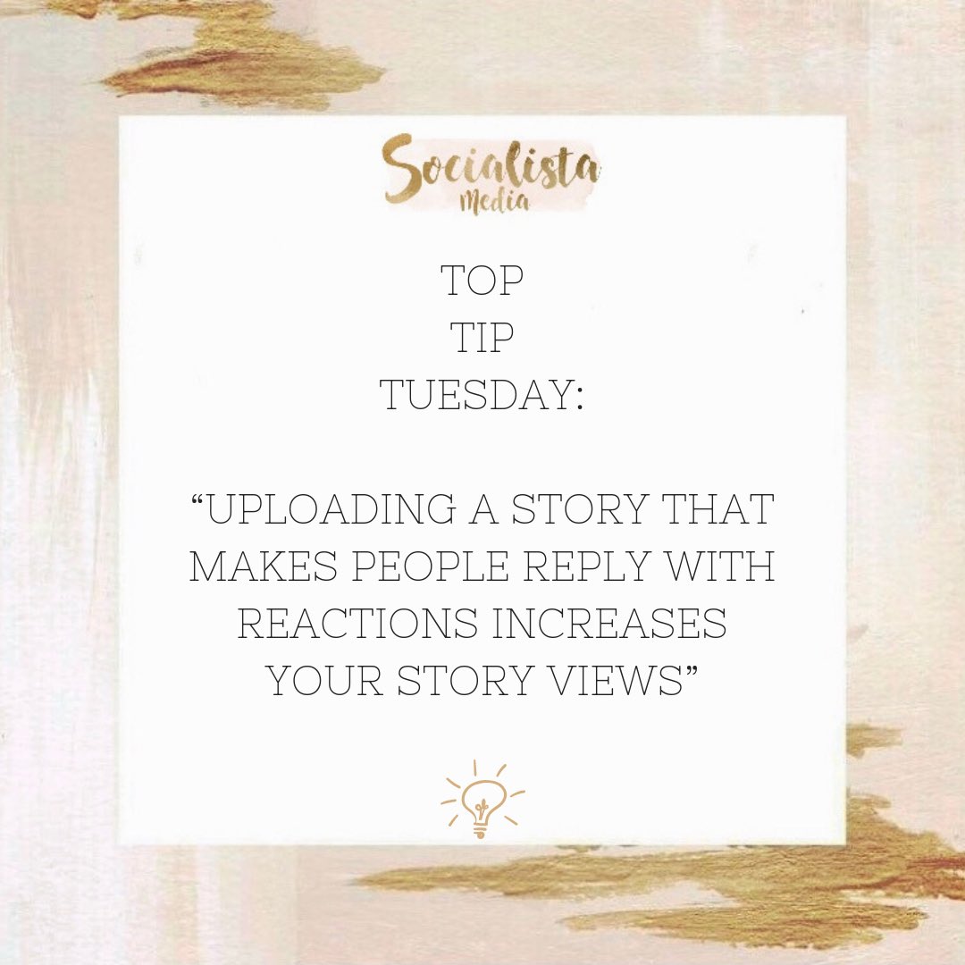 🌟TOP TIP TUESDAY🌟
Increasing #instagram story views increases your exposure and then then increases chances of replies and enquiries 👌
Posting a story that encourages your followers to reply to you with a reaction will move your story further to the front of the story queue...