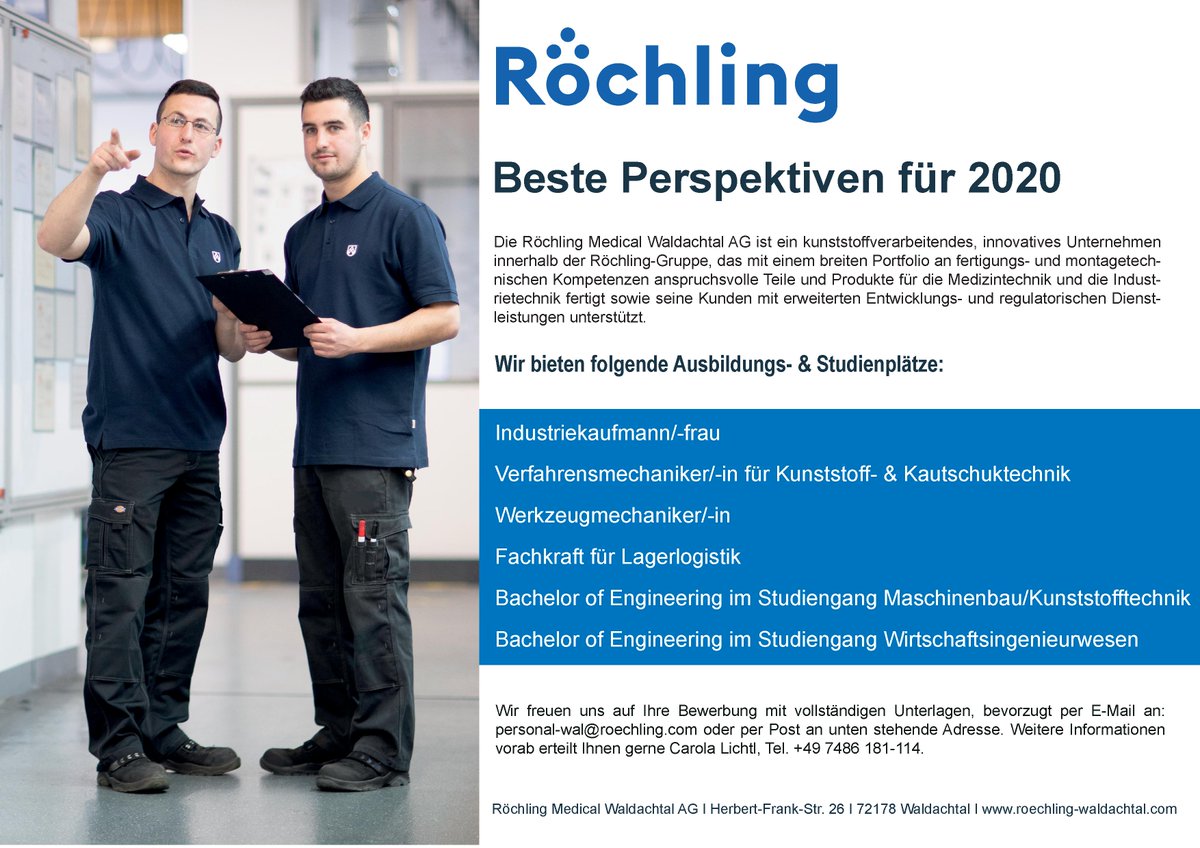 Jetzt an deine #Zukunft denken mit einer #Ausbildung oder einem #DHStudium bei #RöchlingMedicalWaldachtal. Wir freuen uns auf deine #Bewerbung.