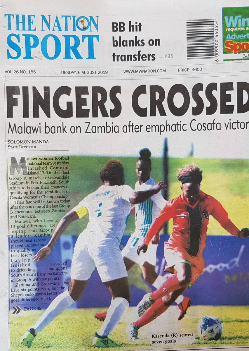 FaMalawi's tweet photo. #COSAFAWC
Fingers crossed!!!!
We did our part scoring 13 yesterday and we can only hope Zambia beat Botswana. 
@COSAFAMEDIA https://t.co/eDYGvrKpS5
