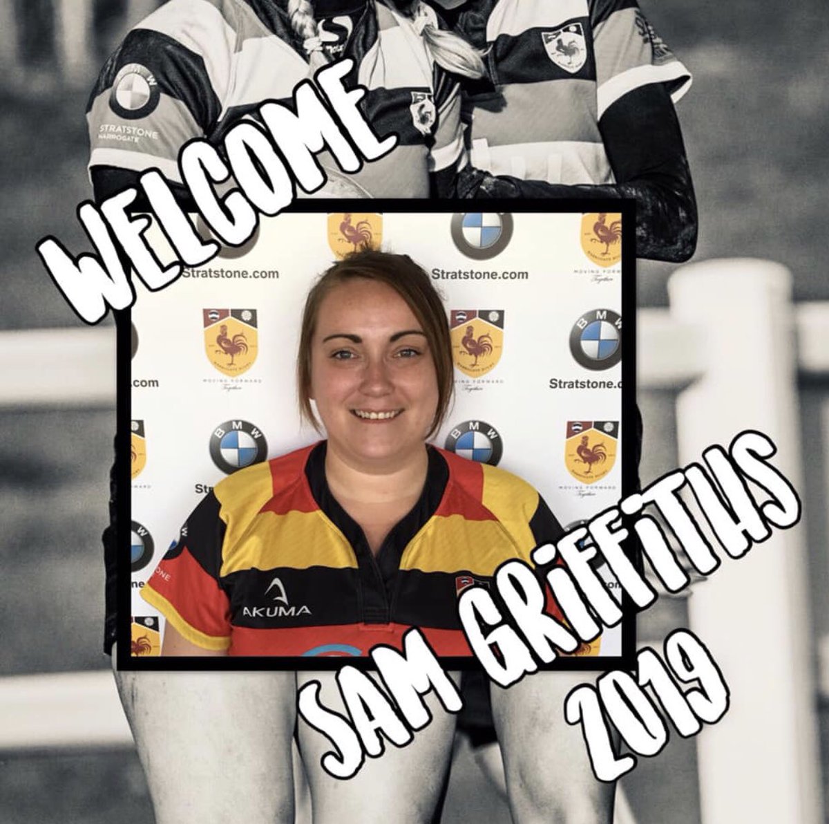 HarrogateLRUFC's tweet photo. A big welcome to Sam! Great to have you with us this season ❤️💛🖤 #newplayer #newseason #harrogate #northyorkshire #harrogateladies #yorkshire #yrfu #yorkshirerugby #akuma #stratstonebmw https://t.co/iBPL5YcuQC