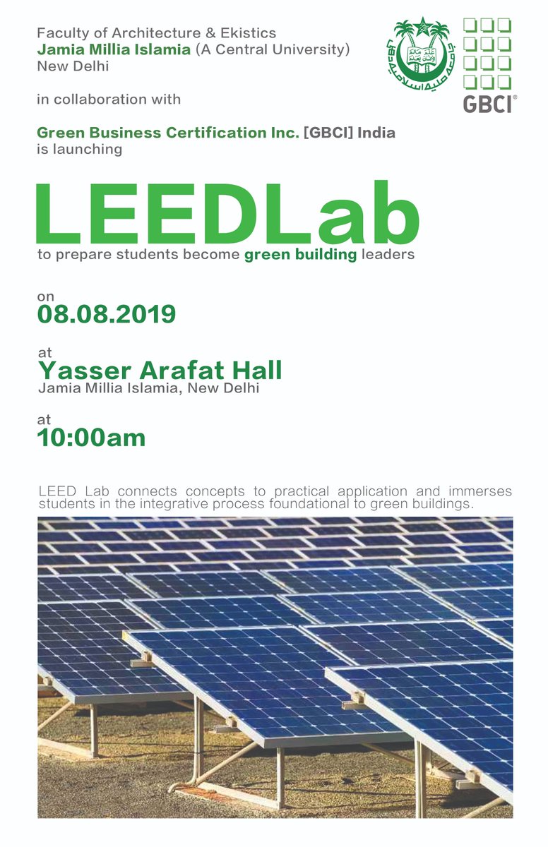 jmiu_official's tweet image. #Faculty of Architecture &amp;amp; Ekistics, @jmiu_official in collaboration with Green Business Certification Inc. (GBCI) India is launching #LEEDLab to prepare students become green building leaders.