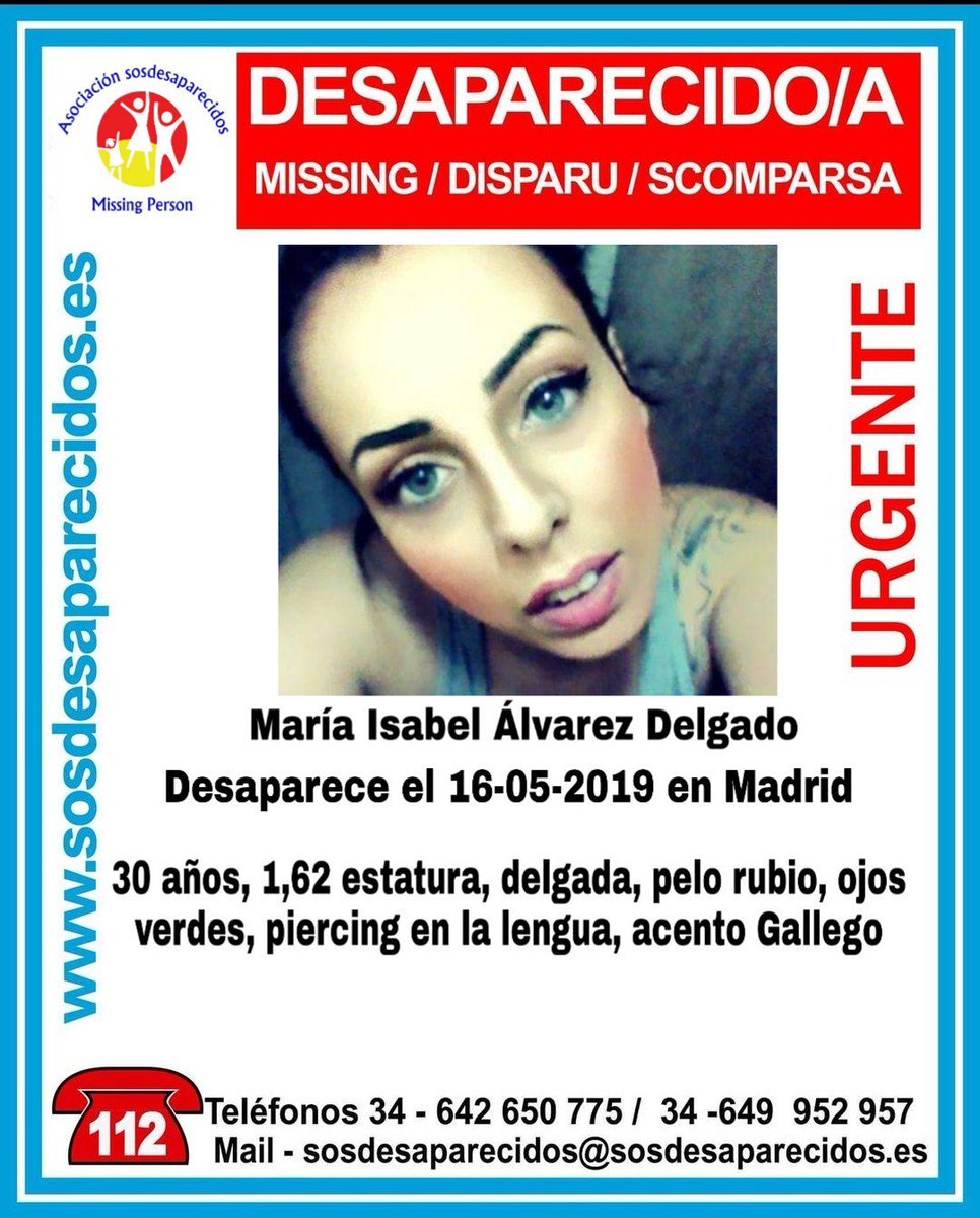 guardiacivil's tweet image. 🆘#URGENTE ⚠️
María Isabel, de 30 años, ha #desaparecido en #Madrid. Si la ves llama: 
☎#062
☎091
☎112
#Colabora, tu RT no cuesta nada y puede ayudar a localizarla.