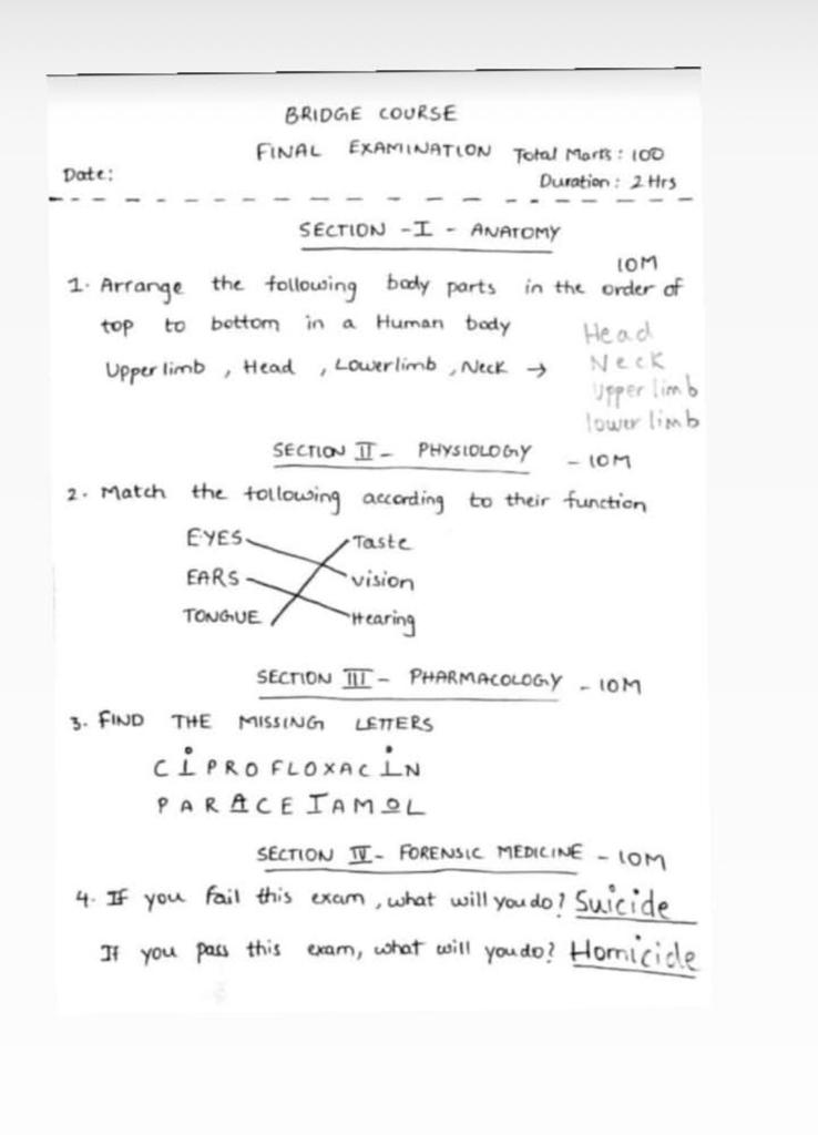 PmcTn's tweet photo. Bridge course exm pattern... Wtf😑#SayNoToNMCbill https://t.co/zwUcK6Rg2x