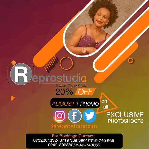 ReproZim's tweet photo. August is the month for giving back to our special clients. Enjoy our special discount till August 31. ReproStudio Zim "CAPTURE THE MOMENT"

Call:
0242 309 380 | 0242 740 665 | 0719 309 380 | 0719 740 665 | 0732 264 332 https://t.co/S9tbXuoA1p