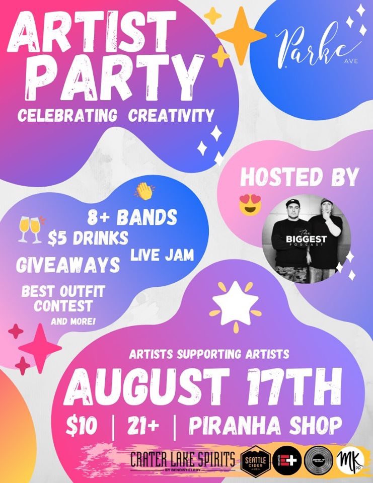 ✨ARTIST PARTY✨August 17th. Hosted by <a href="/TheBiggestPod/">The Biggest Podcast</a> and featuring <a href="/zzsings/">ZAHARA</a> <a href="/samuraidel/">Sam Del</a> <a href="/evandeevee/">Evan DeVries</a> and more!