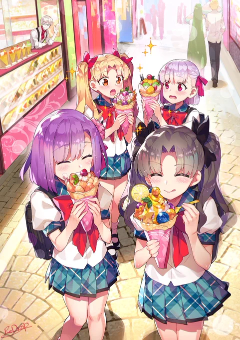 今日はちょっと寄り道してキラキラを補給!前の二人は2年生、後ろの二人は1年生なイメージです #FGO 