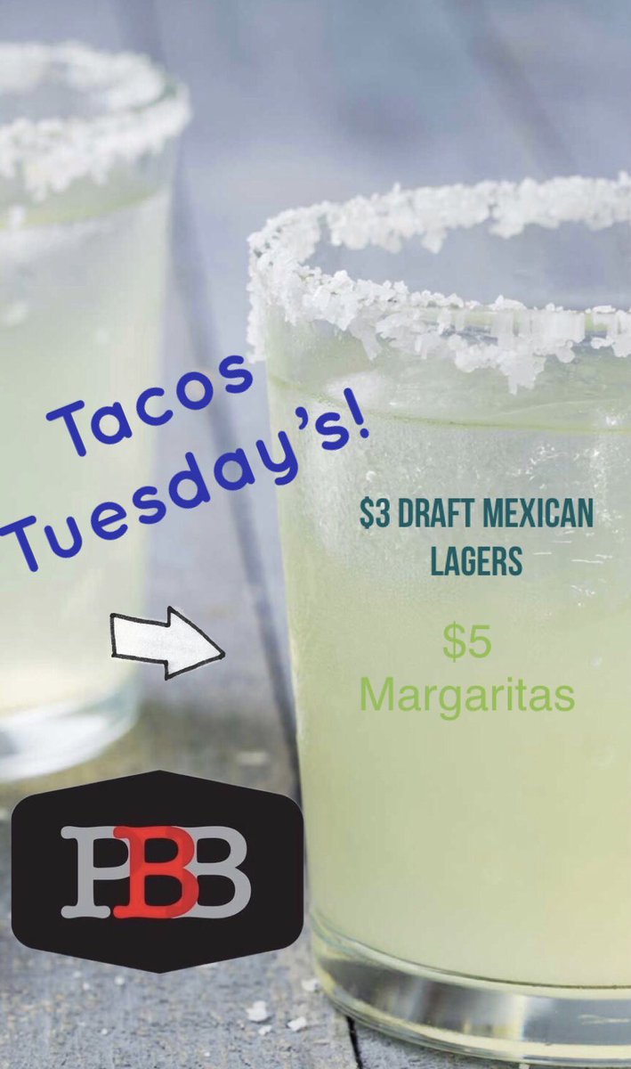 Happy Taco Tuesday! 🌮🍻

Join us for $5 margaritas, $3 draft Mexican Lagers, and taco specials all day!

#PBB #Carmel #ClayTerrace #Indy #TacoTuesday #Local #Fresh #Craft #MoreThanJustBurgers