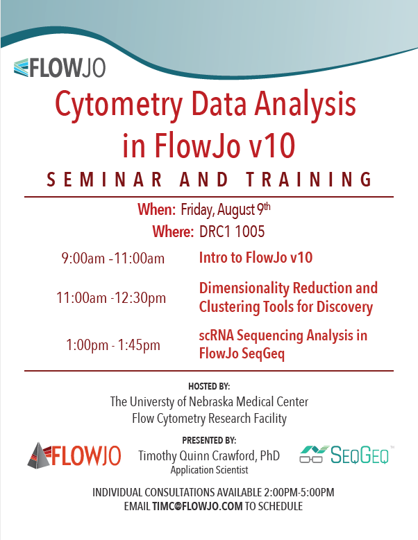 FlowUNMC's tweet photo. @FlowJoNow seminar THIS FRIDAY!
Contact timc@flowjo.com to schedule an individual consultation!
#flowcytometry #IamUNMC #FlowUNMC #dataanalysis https://t.co/Wgnaz48WKP