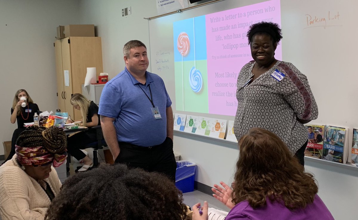 Ms. Mathis and Mr. Brown leading the ‘lollipop moment’ activity.  Too early for happy tears :). Thank you both!